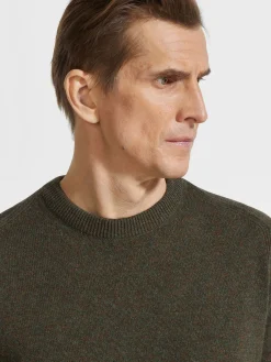 Travel In Style|Sweaters>ZEGNA Army Green Multimélange Oasi Cashmere Crewneck ArmyGreenMultimélange