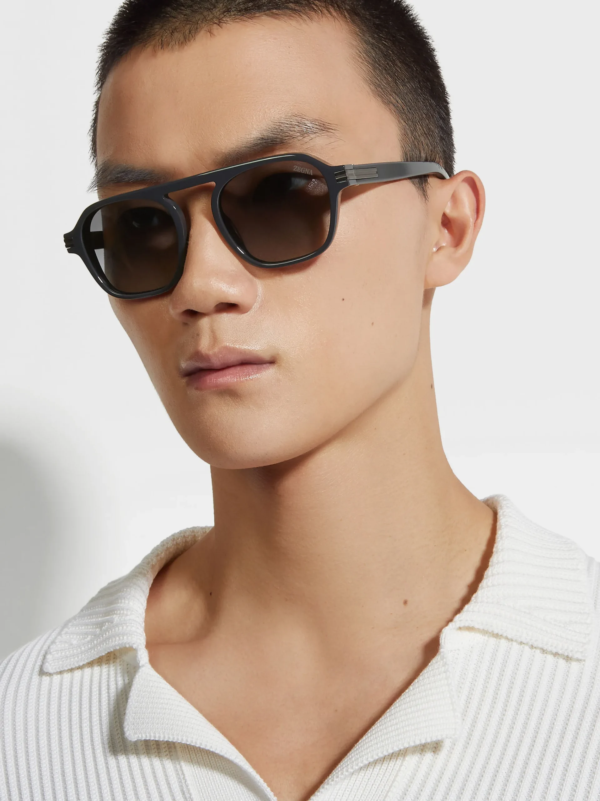 Resort Essentials|Sunglasses>ZEGNA Asphalt Grey Aurora II Acetate Sunglasses AsphaltGrey
