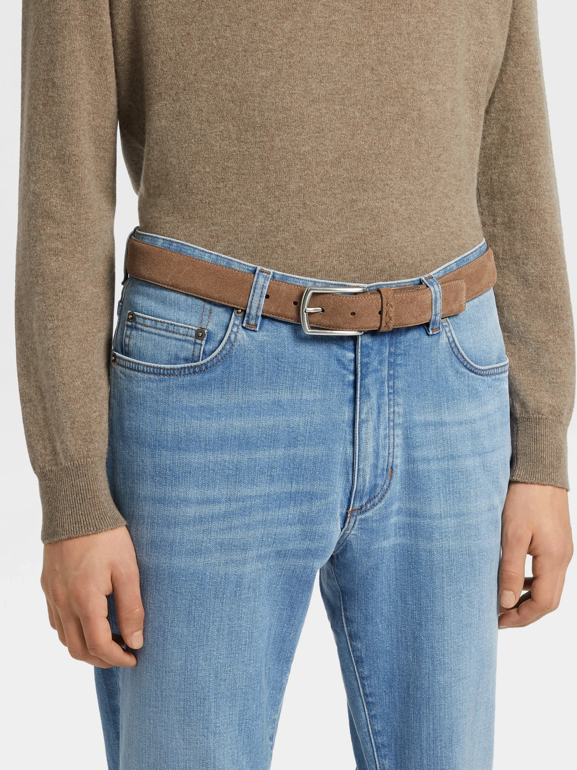 Belts>ZEGNA Suede Belt Beige