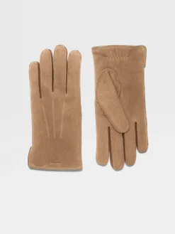 Soft Accessories|Gloves, Scarves And Hats>ZEGNA Suede Gloves Beige