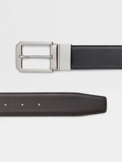 Belts>ZEGNA Black and Dark Brown Reversible Leather Belt Black/DarkBrown