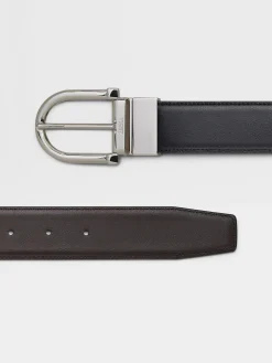 Belts>ZEGNA Black and Dark Brown Reversible Leather Belt Black/DarkBrown