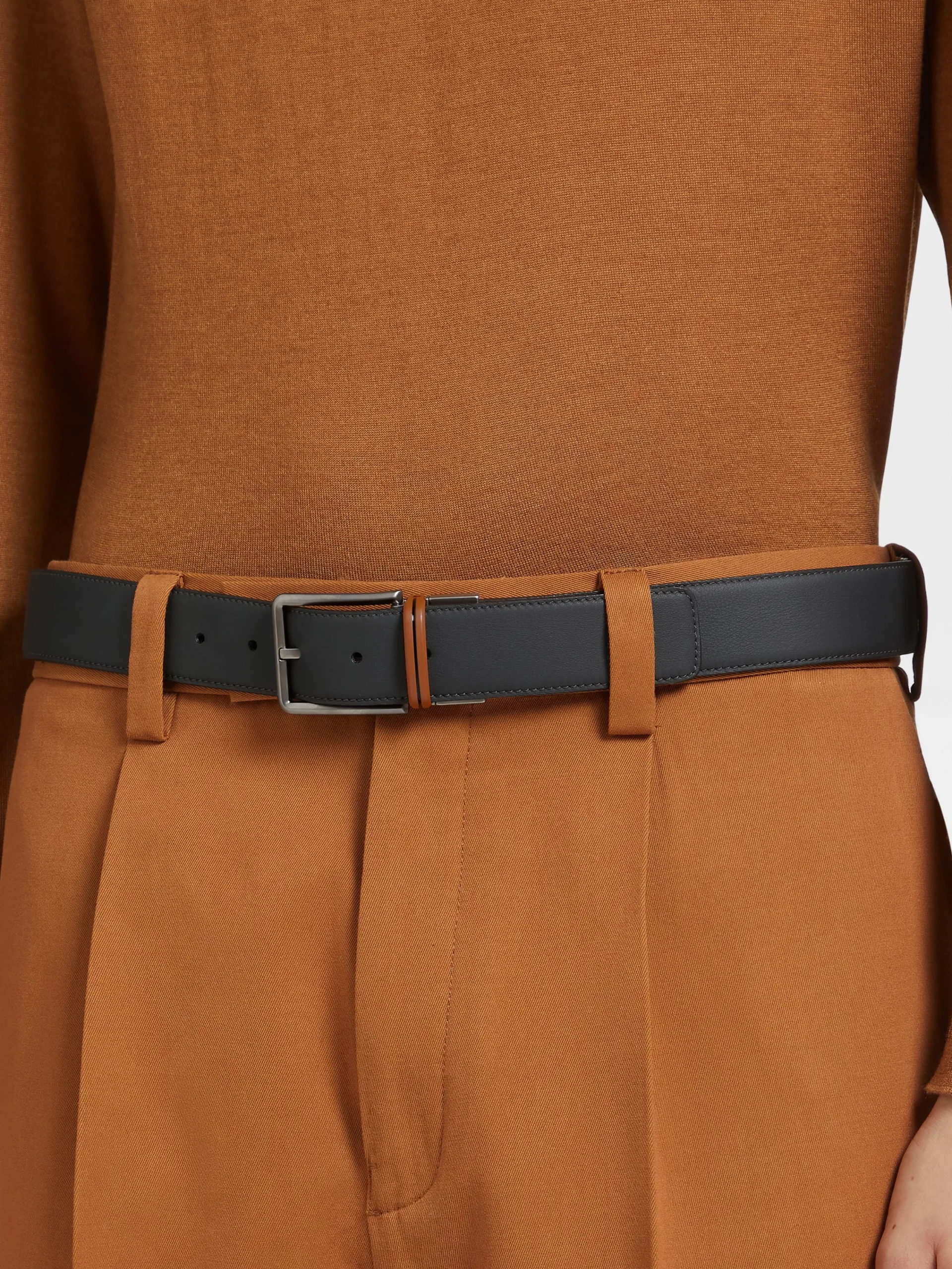 Belts>ZEGNA Black and Foliage Reversible Leather Belt Black/Foliage