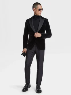 Blazers>ZEGNA Cotton Evening Jacket Black