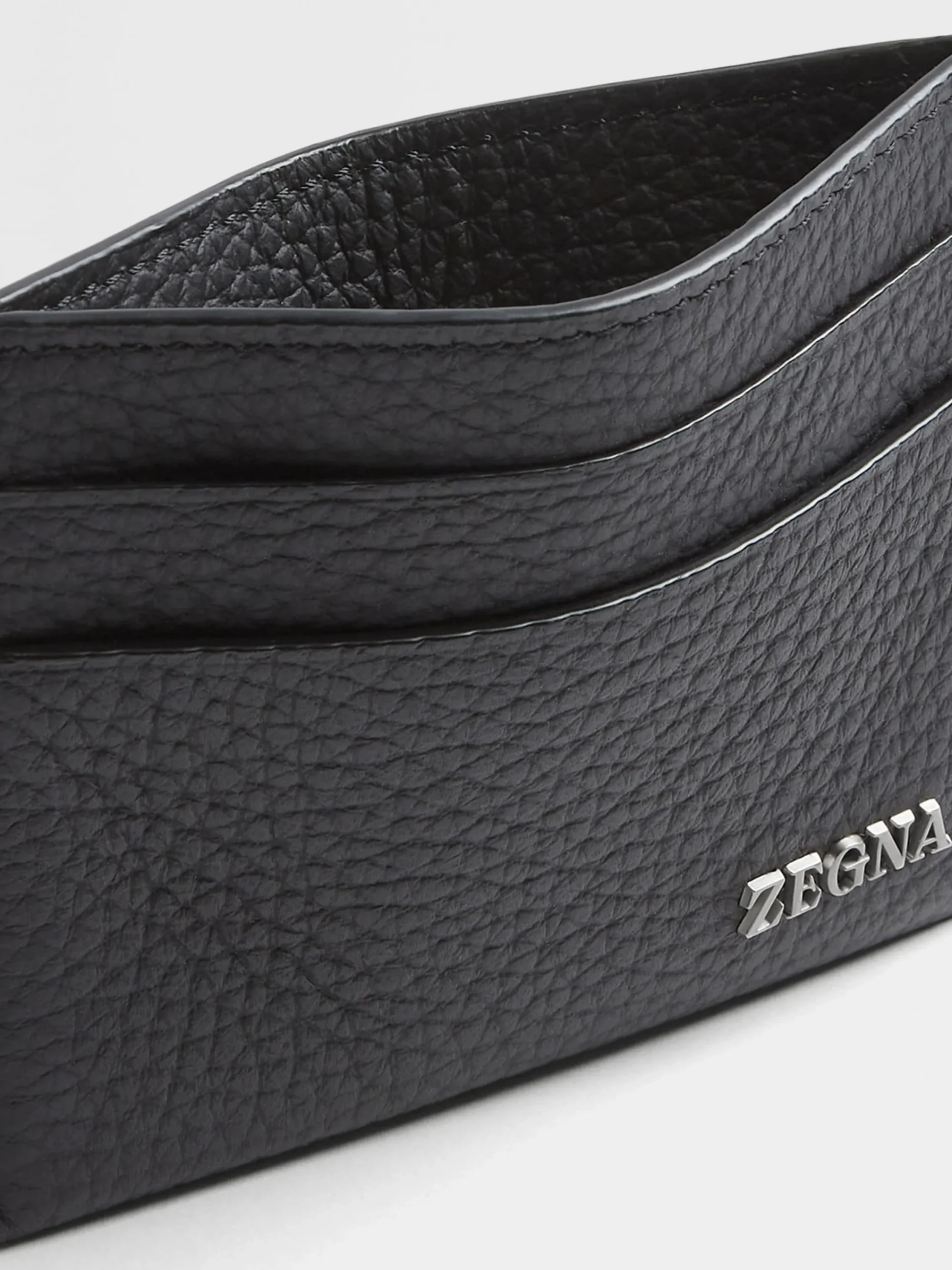 Small Gifts|Bags And Wallets>ZEGNA Deerskin Card Case Black