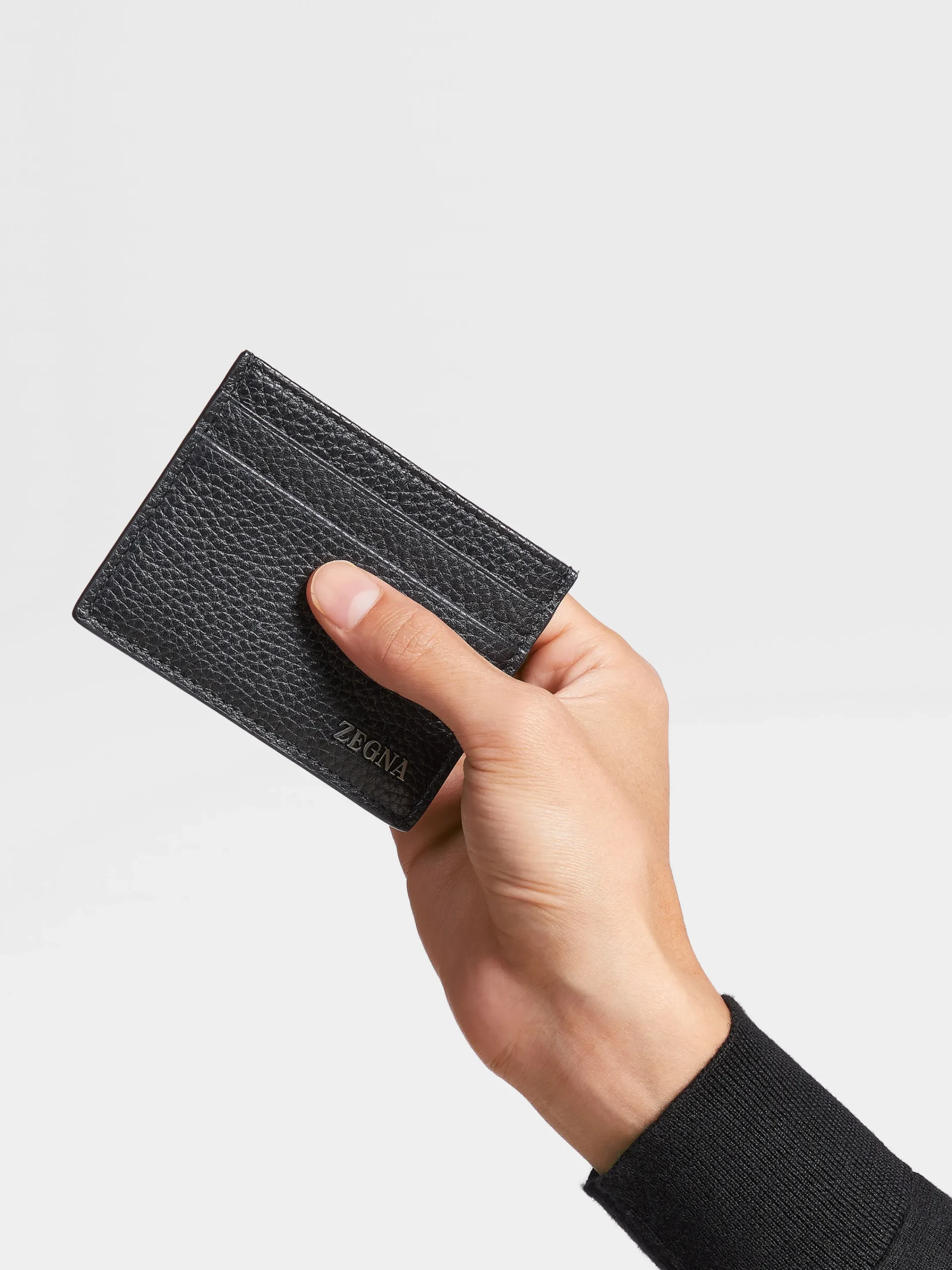 Small Gifts|Bags And Wallets>ZEGNA Deerskin Card Case Black