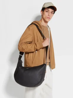 Bags And Wallets>ZEGNA Deerskin Hobo Panorama Mini Bag Black