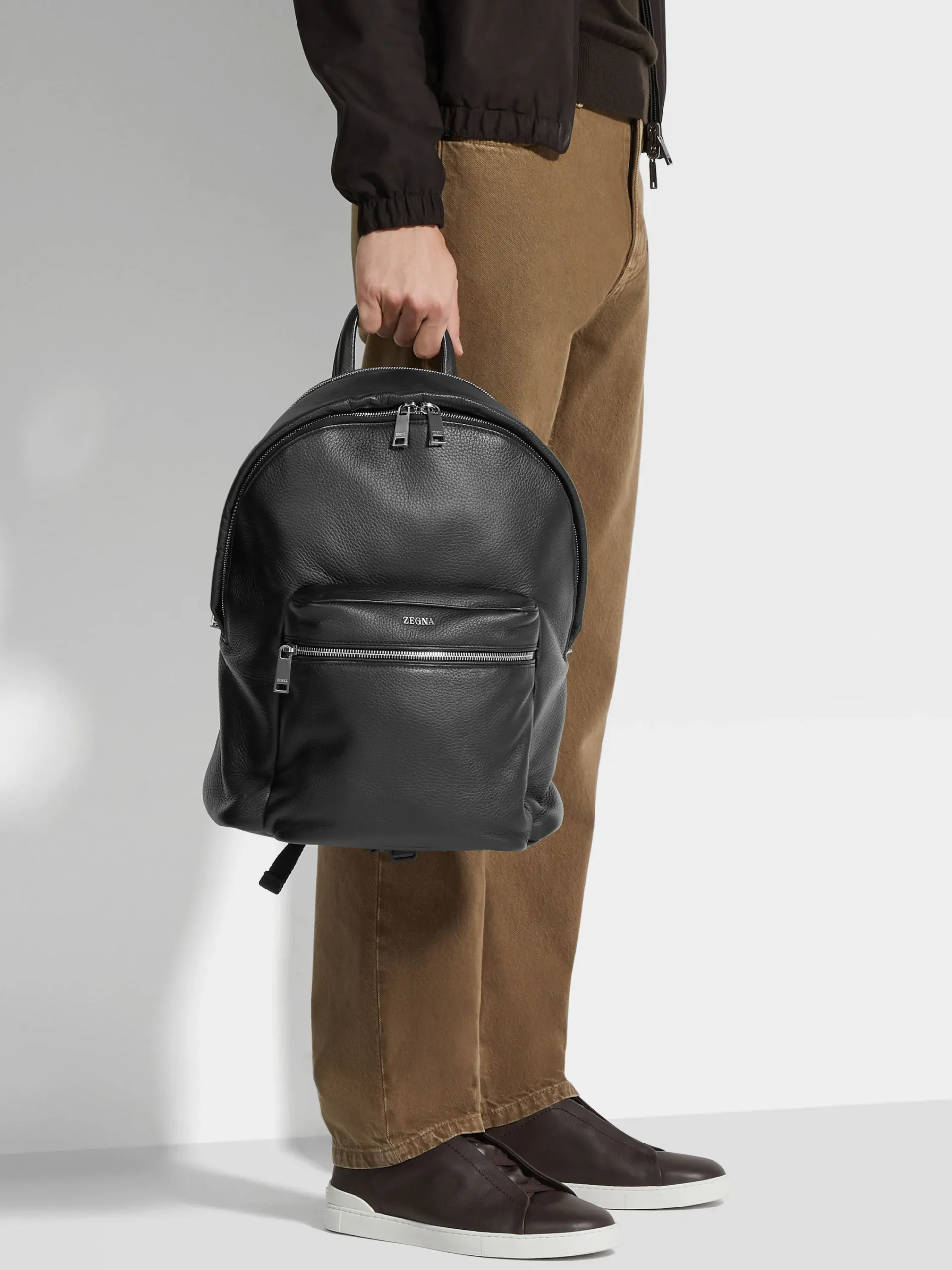 Travel In Style|Bags And Wallets>ZEGNA Deerskin Hoodie Backpack Black