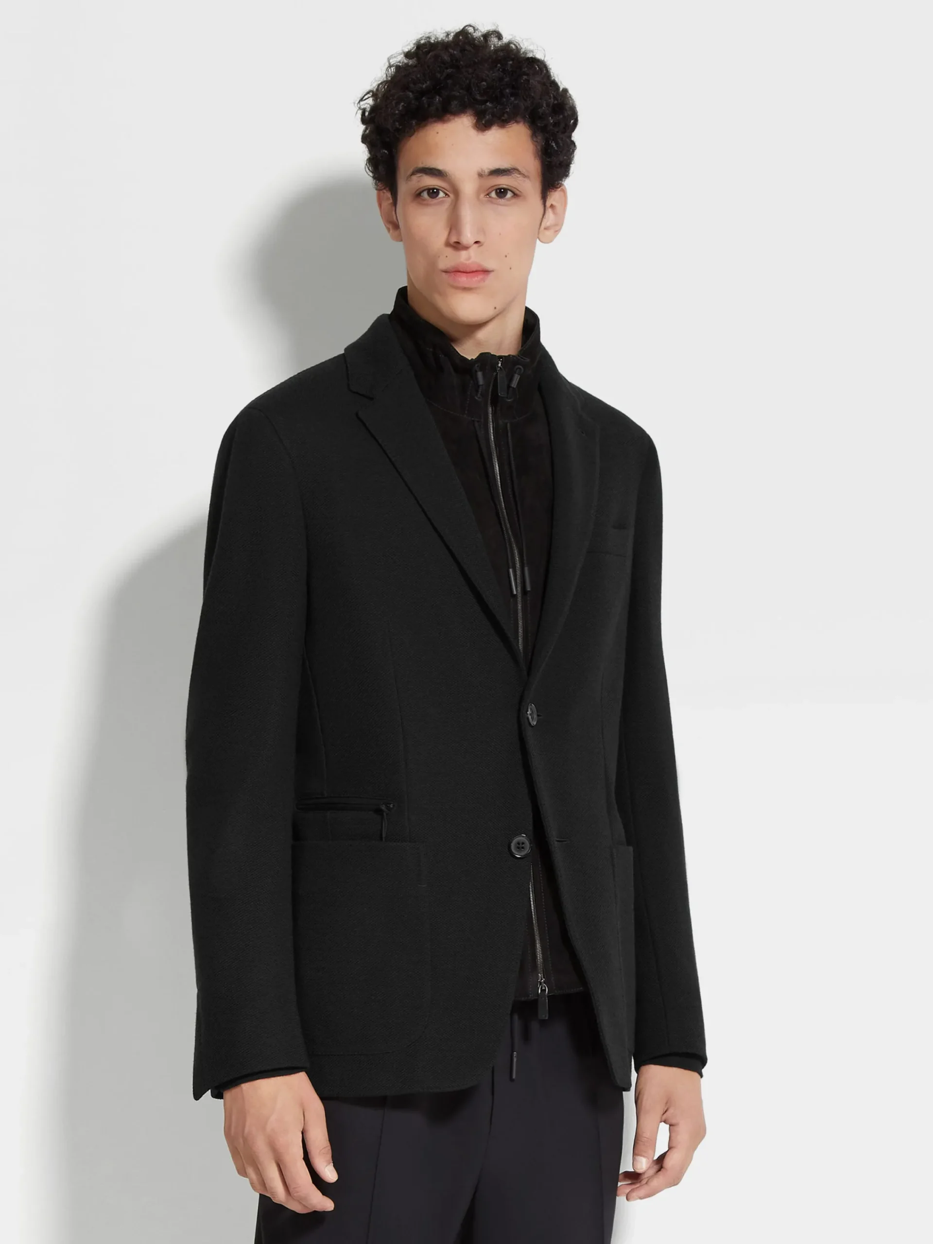 Blazers>ZEGNA High Performance™ Jersey Wool Blend Sweater Jacket Black