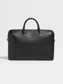 Bags And Wallets>ZEGNA Leather Business Bag Black