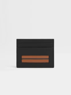 Bags And Wallets>ZEGNA Leather Card Case Black
