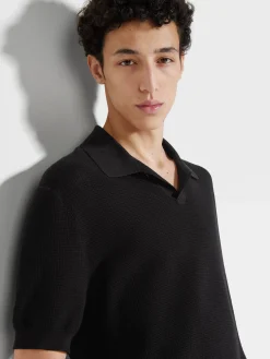 Polo Shirts|Sweaters>ZEGNA Premium Cotton Polo Shirt Black