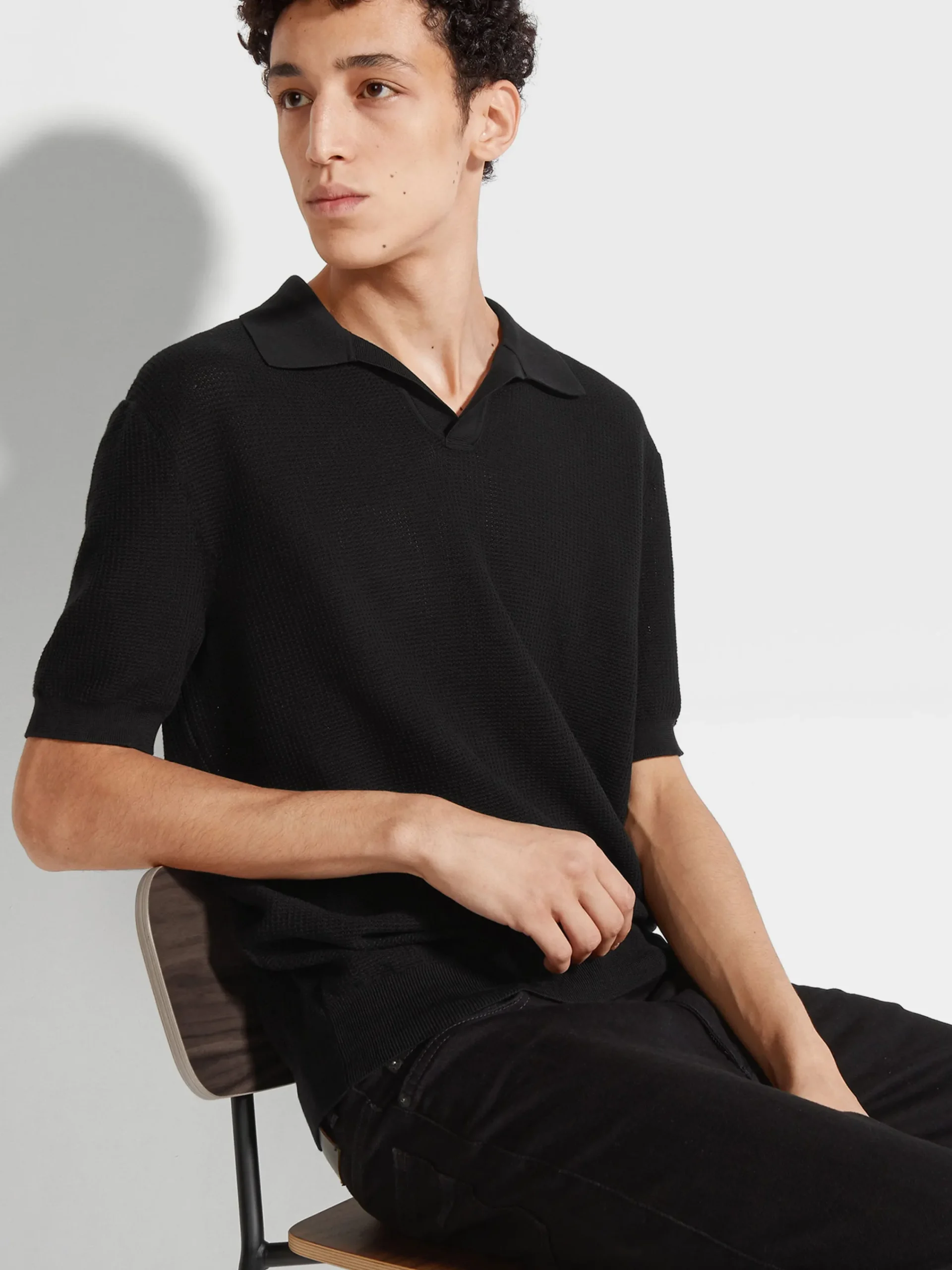 Polo Shirts|Sweaters>ZEGNA Premium Cotton Polo Shirt Black