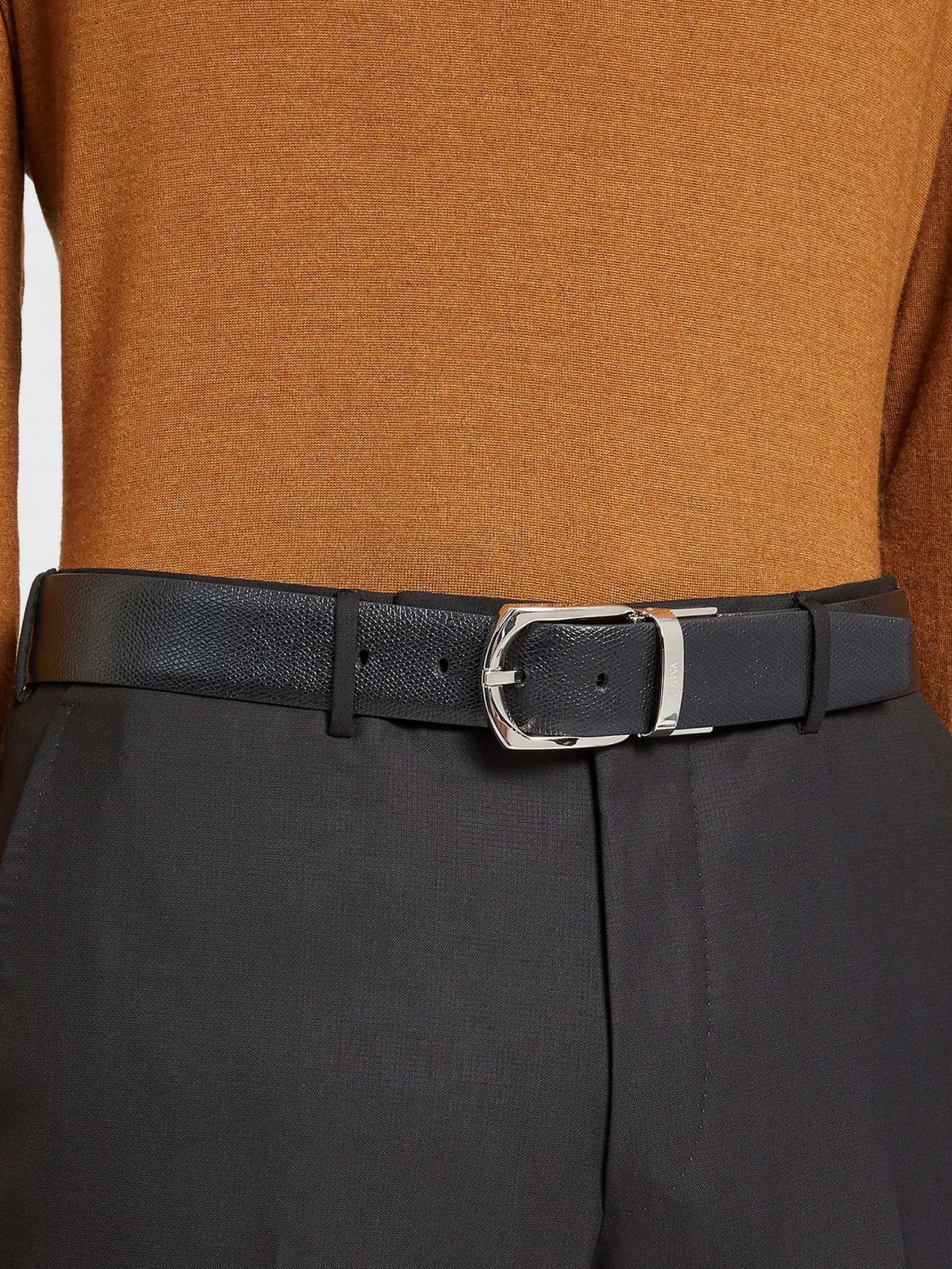 Belts>ZEGNA Reversible Leather Belt Black