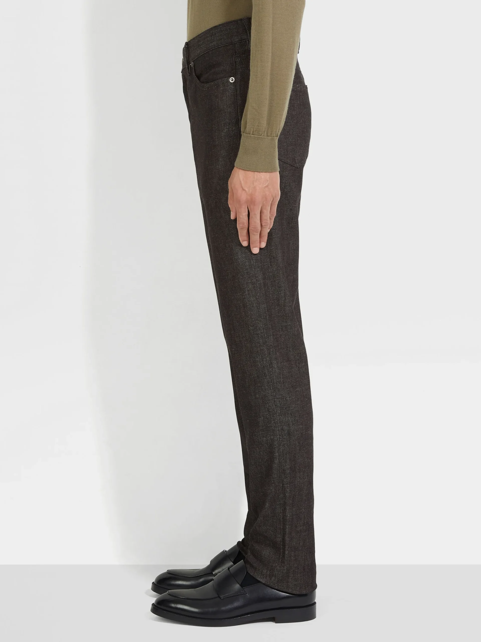 Jeans>ZEGNA Stretch Cotton and Cashmere Roccia Jeans Black