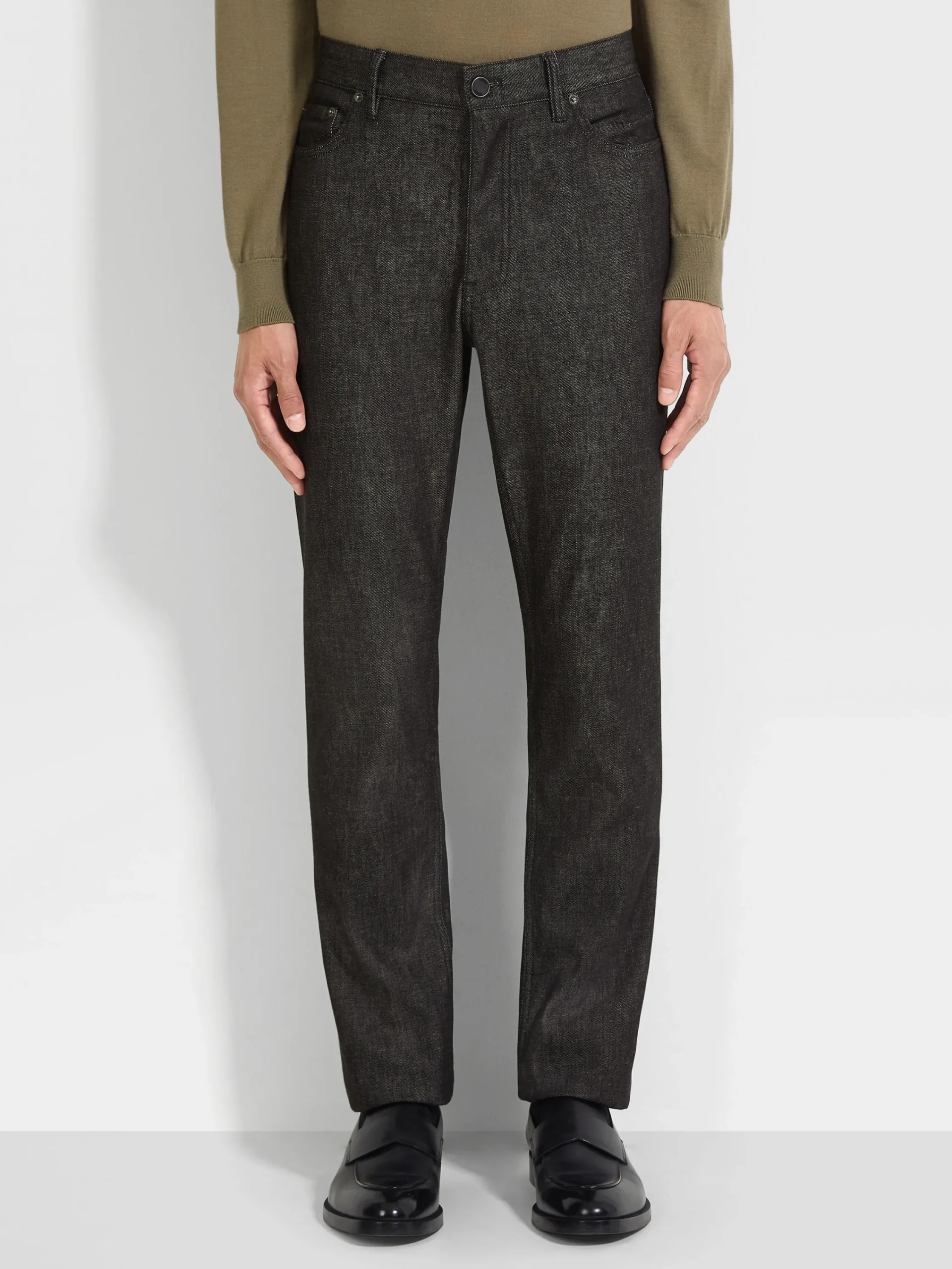 Jeans>ZEGNA Stretch Cotton and Cashmere Roccia Jeans Black