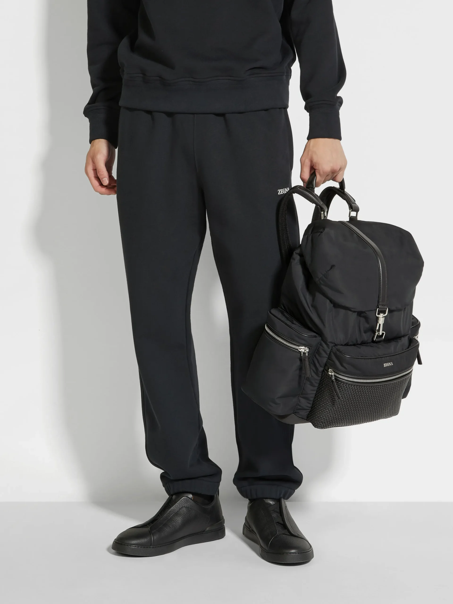 Bags And Wallets>ZEGNA Technical Fabric and PELLETESSUTA™ Leather Backpack Black