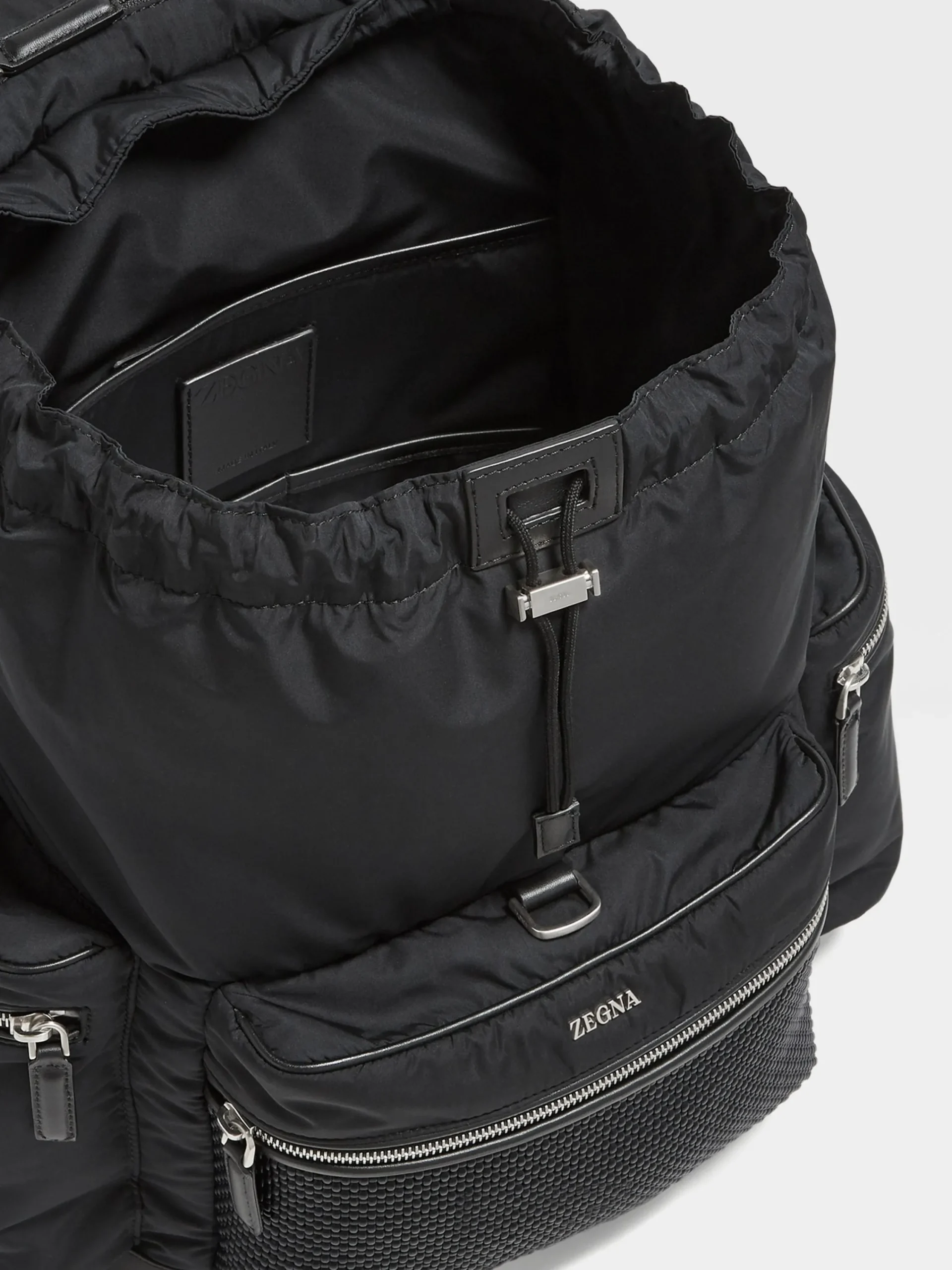 Bags And Wallets>ZEGNA Technical Fabric and PELLETESSUTA™ Leather Backpack Black