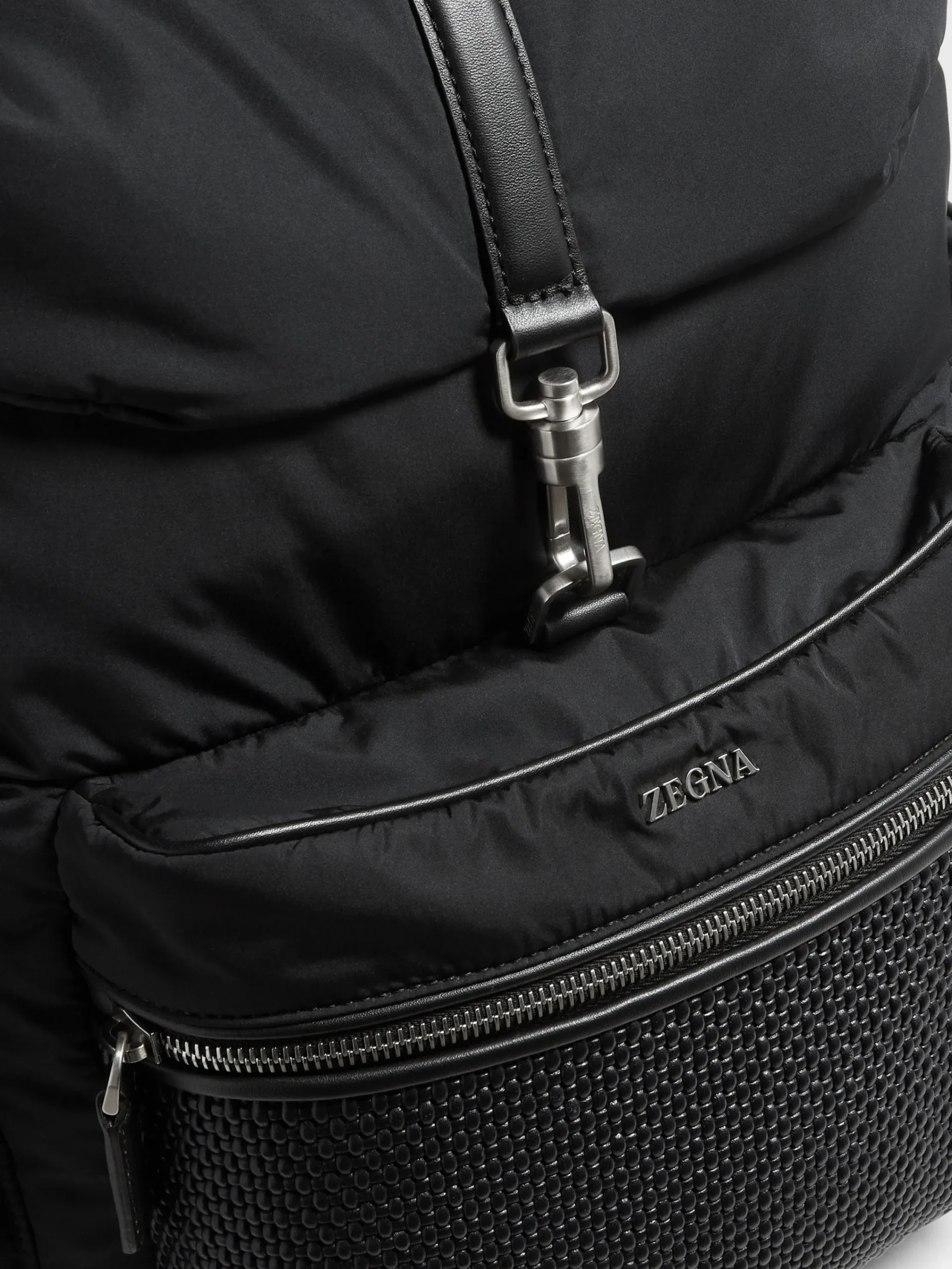Bags And Wallets>ZEGNA Technical Fabric and PELLETESSUTA™ Leather Backpack Black
