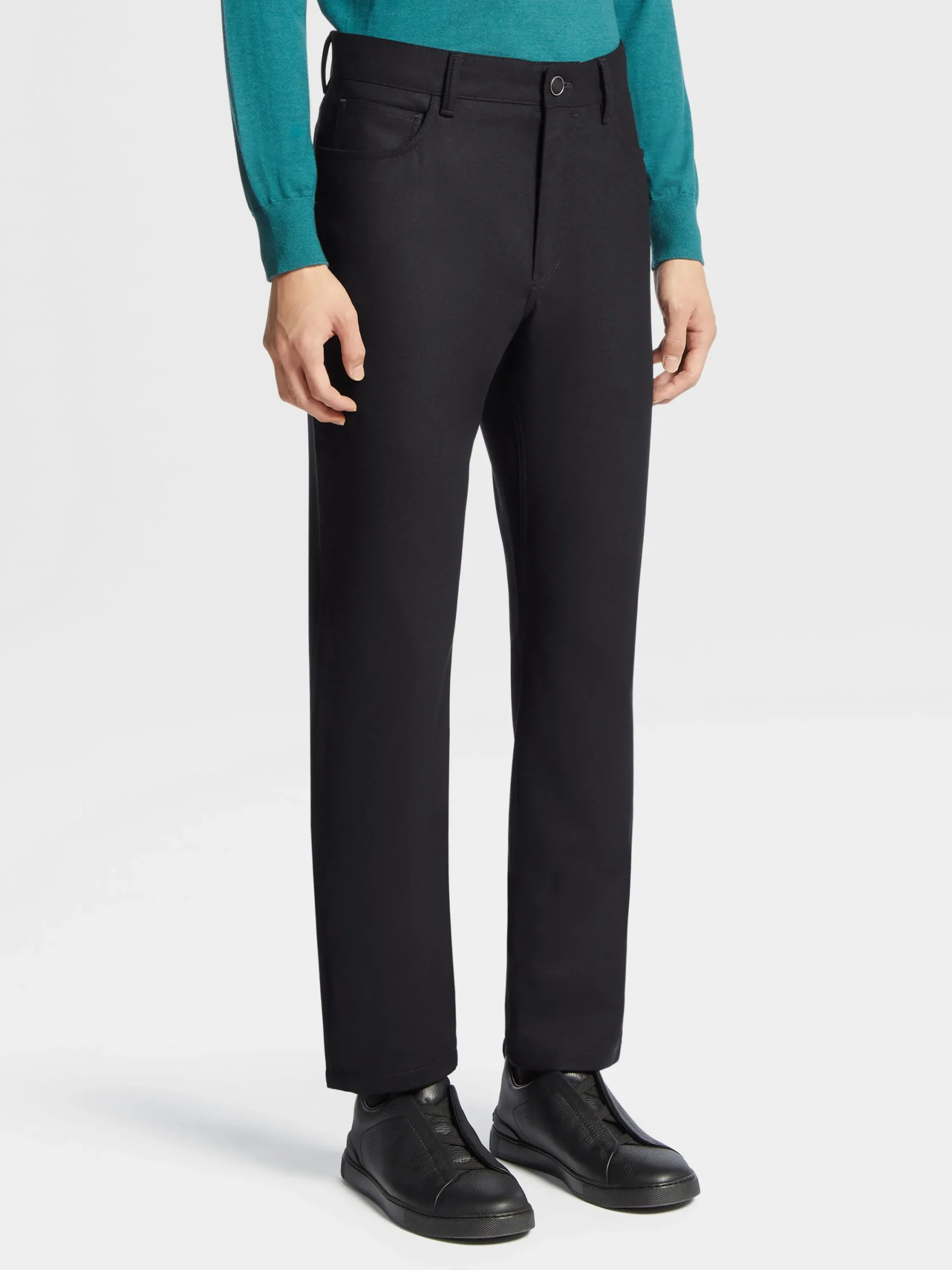 Jeans>ZEGNA Wool and Cashmere Roccia Pants Black