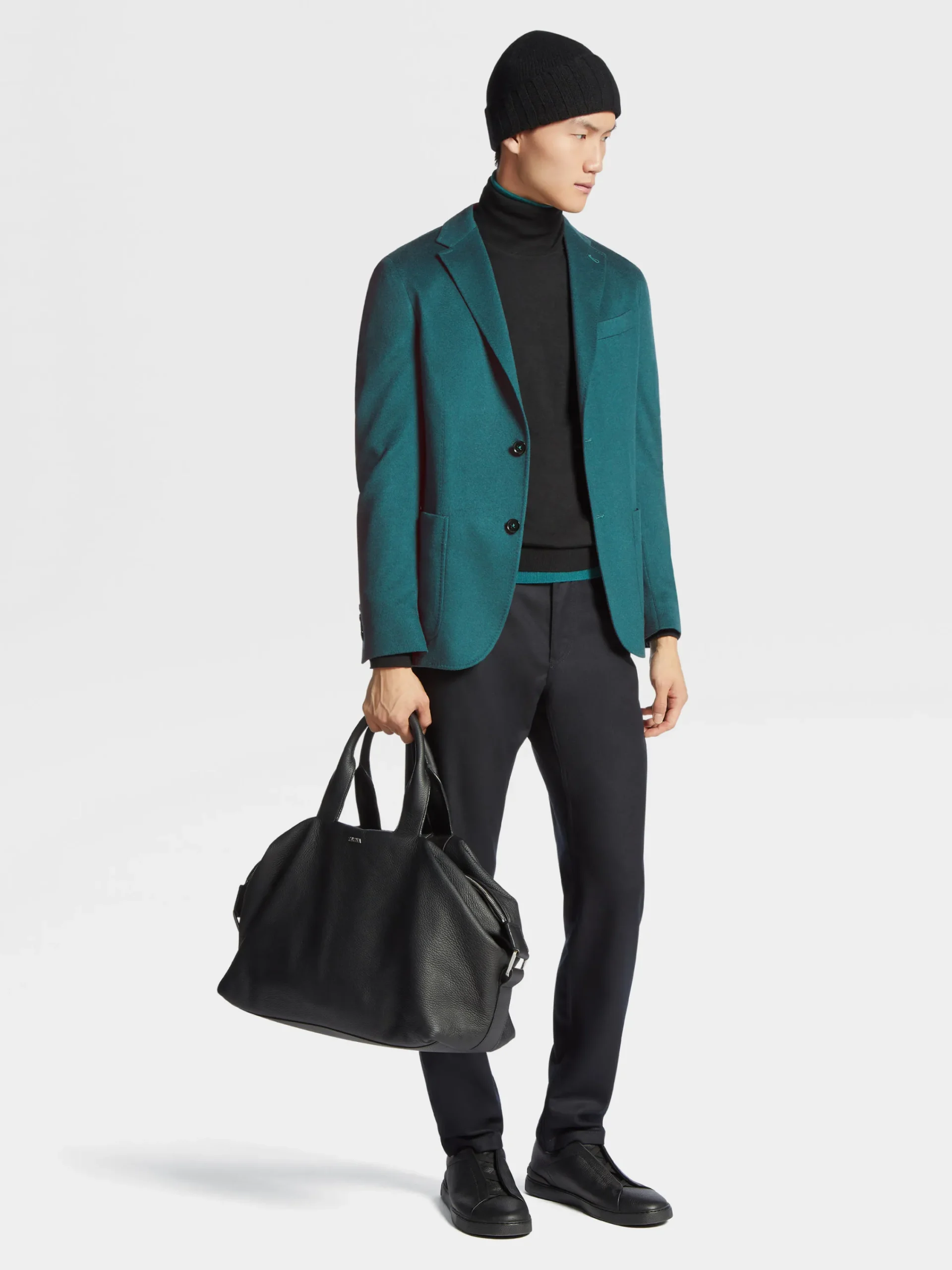 Jeans>ZEGNA Wool and Cashmere Roccia Pants Black