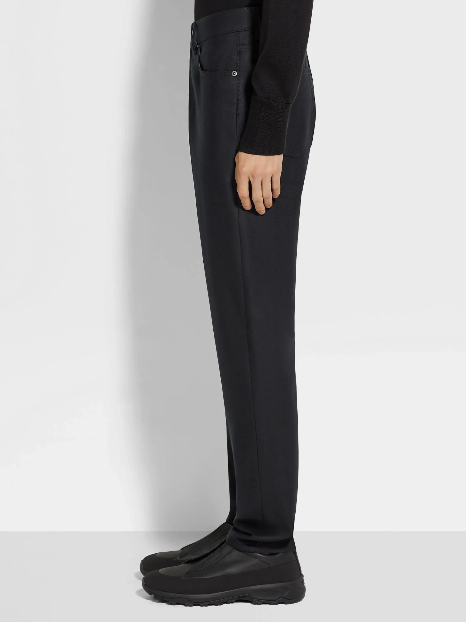 Jeans>ZEGNA Wool and Cashmere Roccia Pants Black