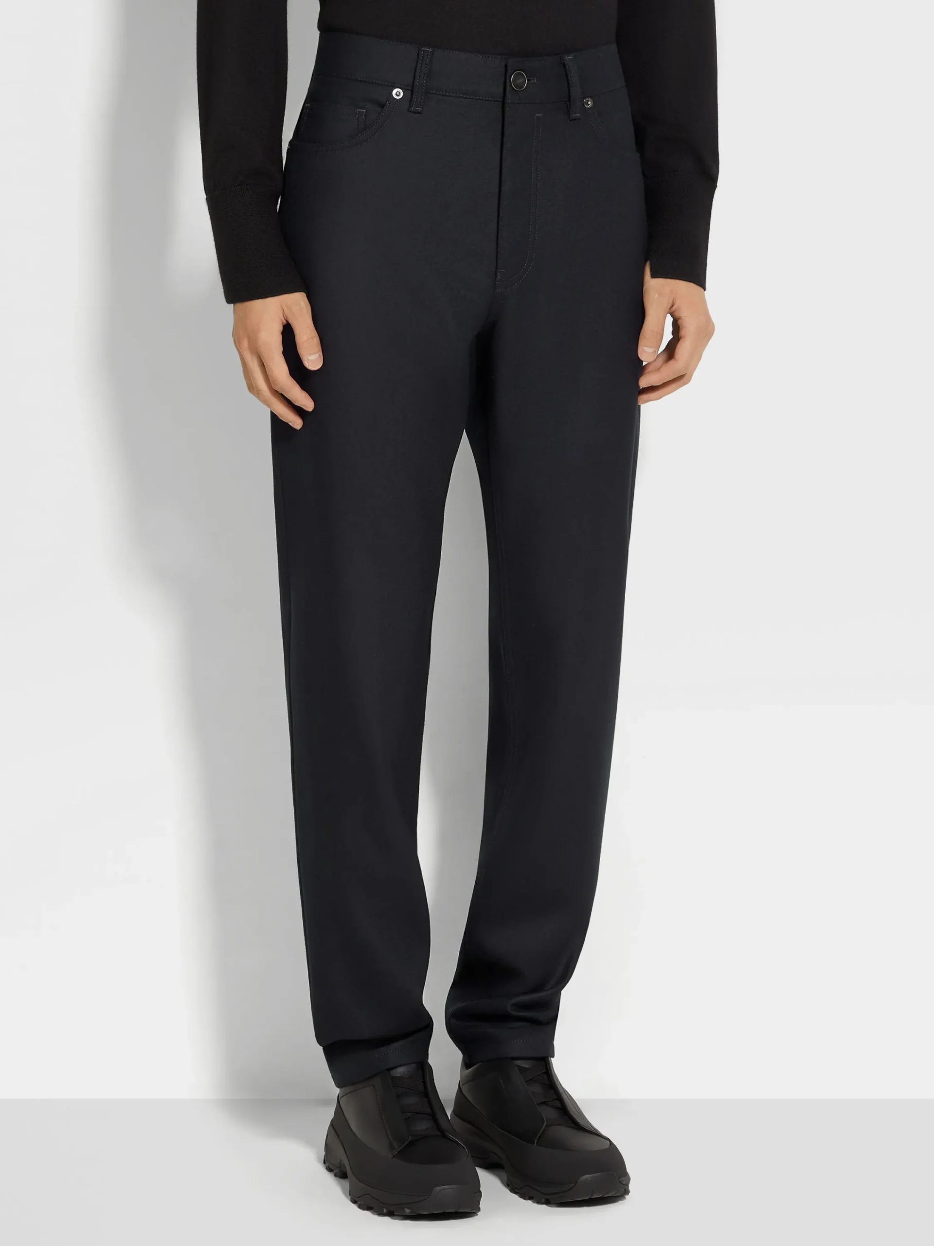 Jeans>ZEGNA Wool and Cashmere Roccia Pants Black