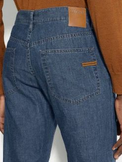 Jeans>ZEGNA Bleached Cotton and Linen Roccia Jeans Blue