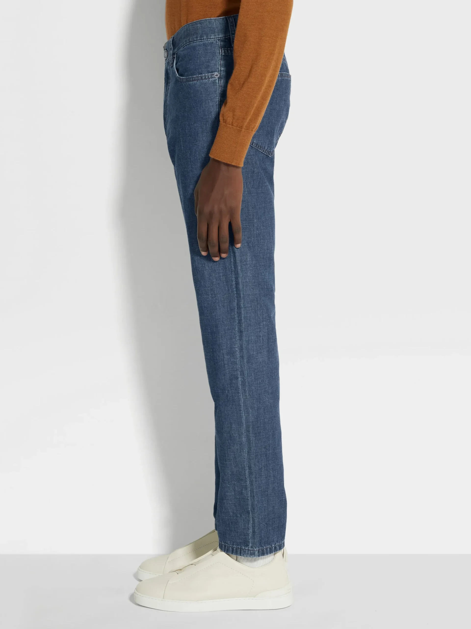 Jeans>ZEGNA Bleached Cotton and Linen Roccia Jeans Blue