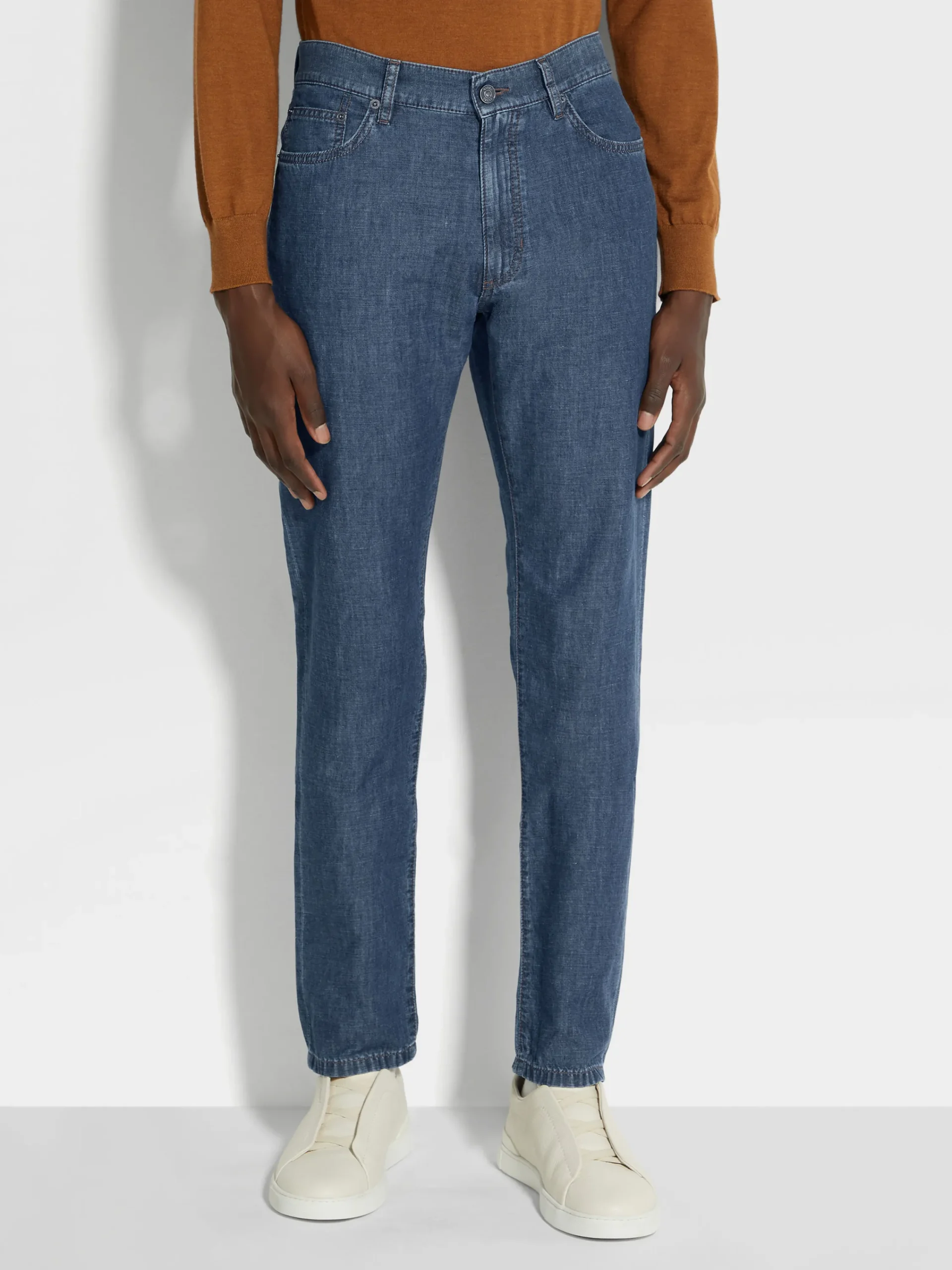 Jeans>ZEGNA Bleached Cotton and Linen Roccia Jeans Blue