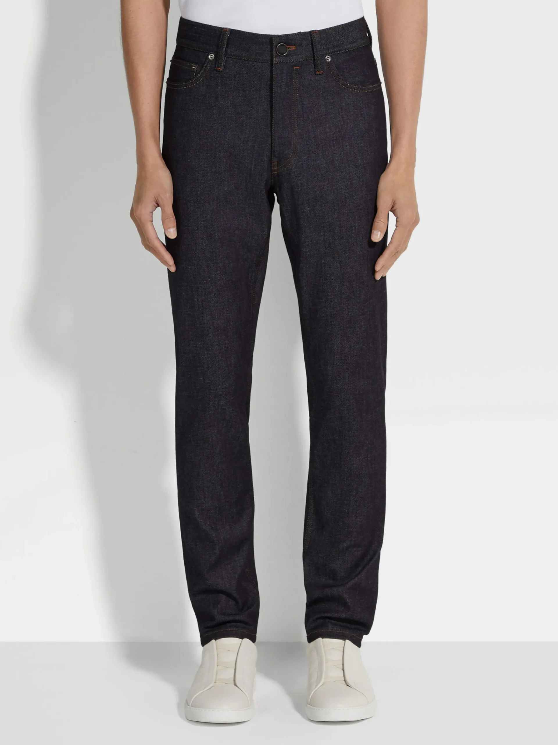 Jeans>ZEGNA Stretch Cotton and Cashmere Roccia Jeans Blue