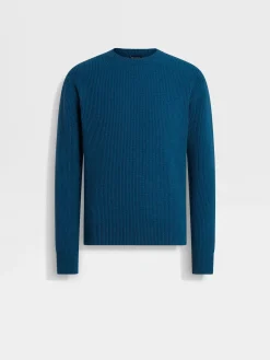 Sweaters>ZEGNA Bright Teal Blue Oasi Cashmere Crewneck BrightTealBlue