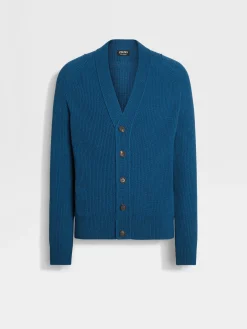 Sweaters>ZEGNA Bright Teal Blue Oasi Cashmere Cardigan BrightTealBlue