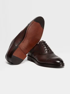 Lace Ups>ZEGNA Leather Torino Oxford Shoes Brown