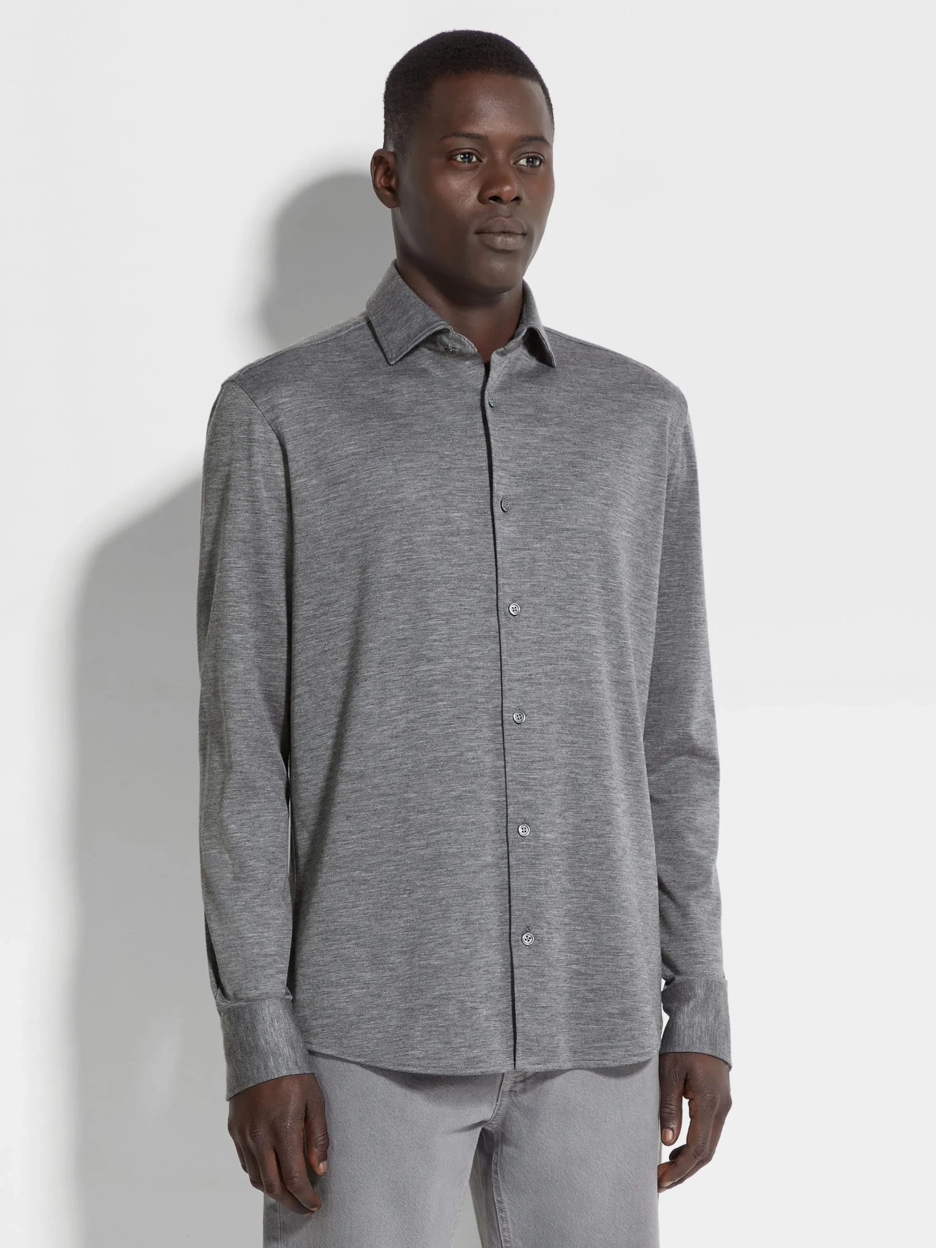 Shirts>ZEGNA Cashmere and Silk Shirt GreyMélange