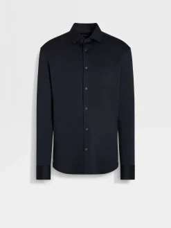 Shirts>ZEGNA Cashmere and Silk Shirt NavyBlue