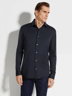 Shirts>ZEGNA Cashmere and Silk Shirt NavyBlue