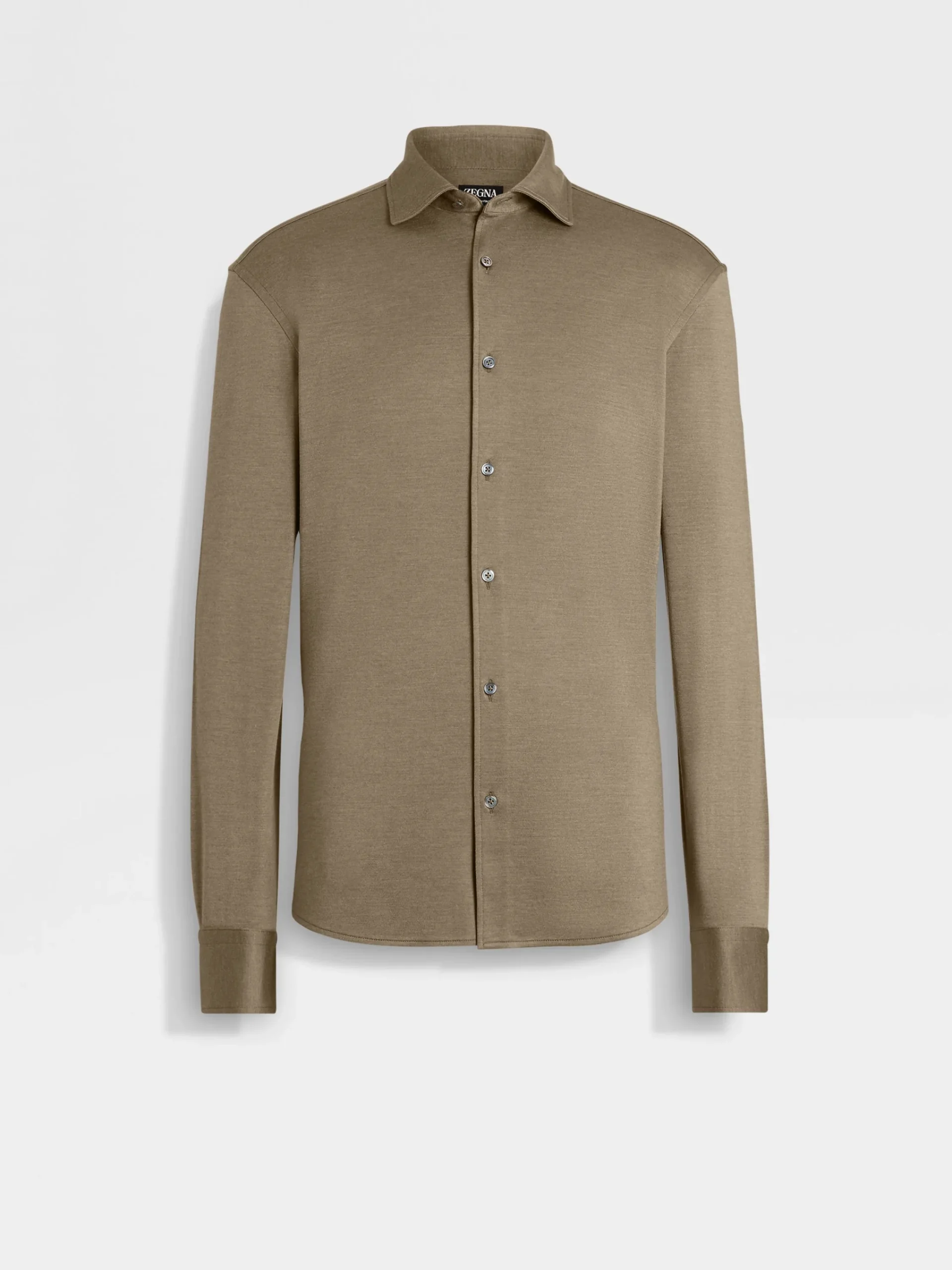 Shirts>ZEGNA Cashmere and Silk Shirt DarkKhaki