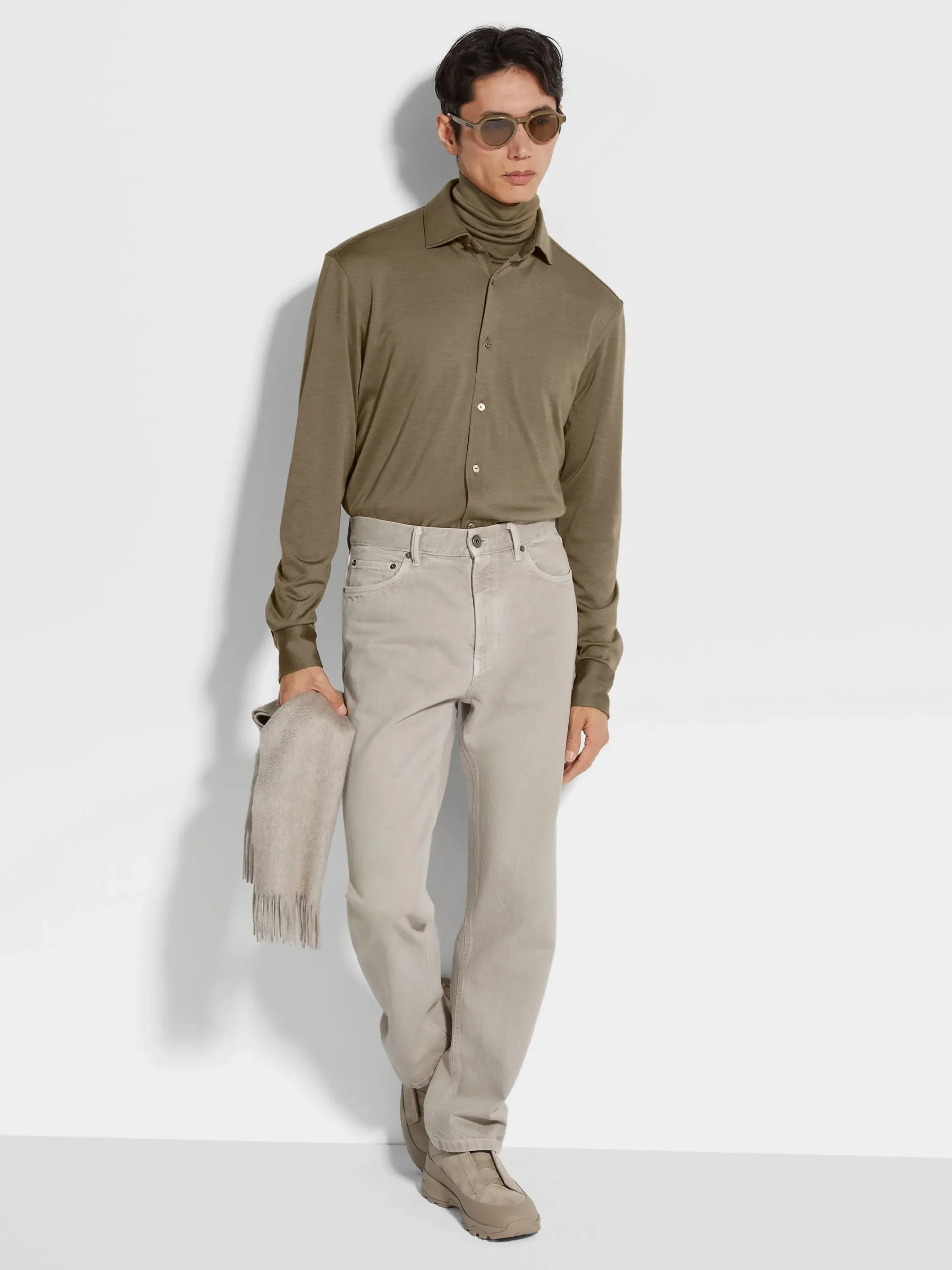 Shirts>ZEGNA Cashmere and Silk Shirt DarkKhaki