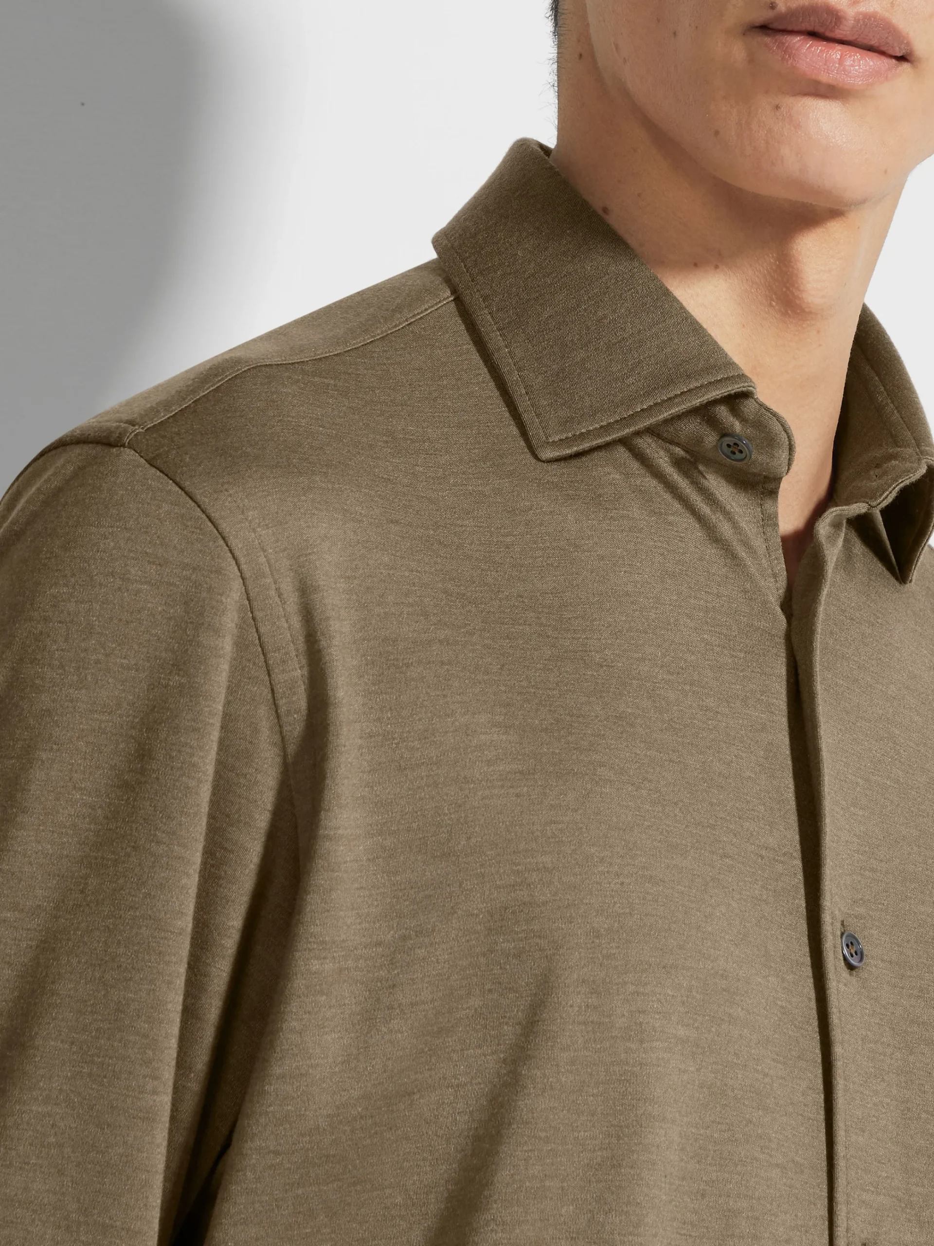Shirts>ZEGNA Cashmere and Silk Shirt DarkKhaki