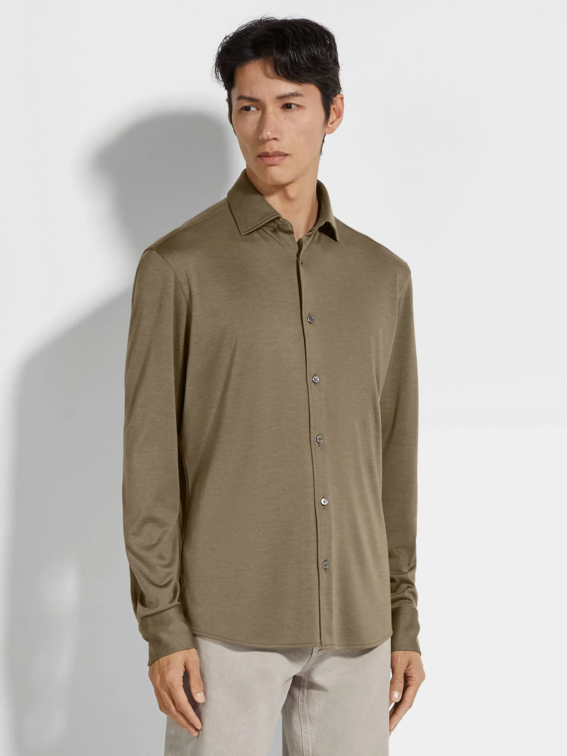 Shirts>ZEGNA Cashmere and Silk Shirt DarkKhaki