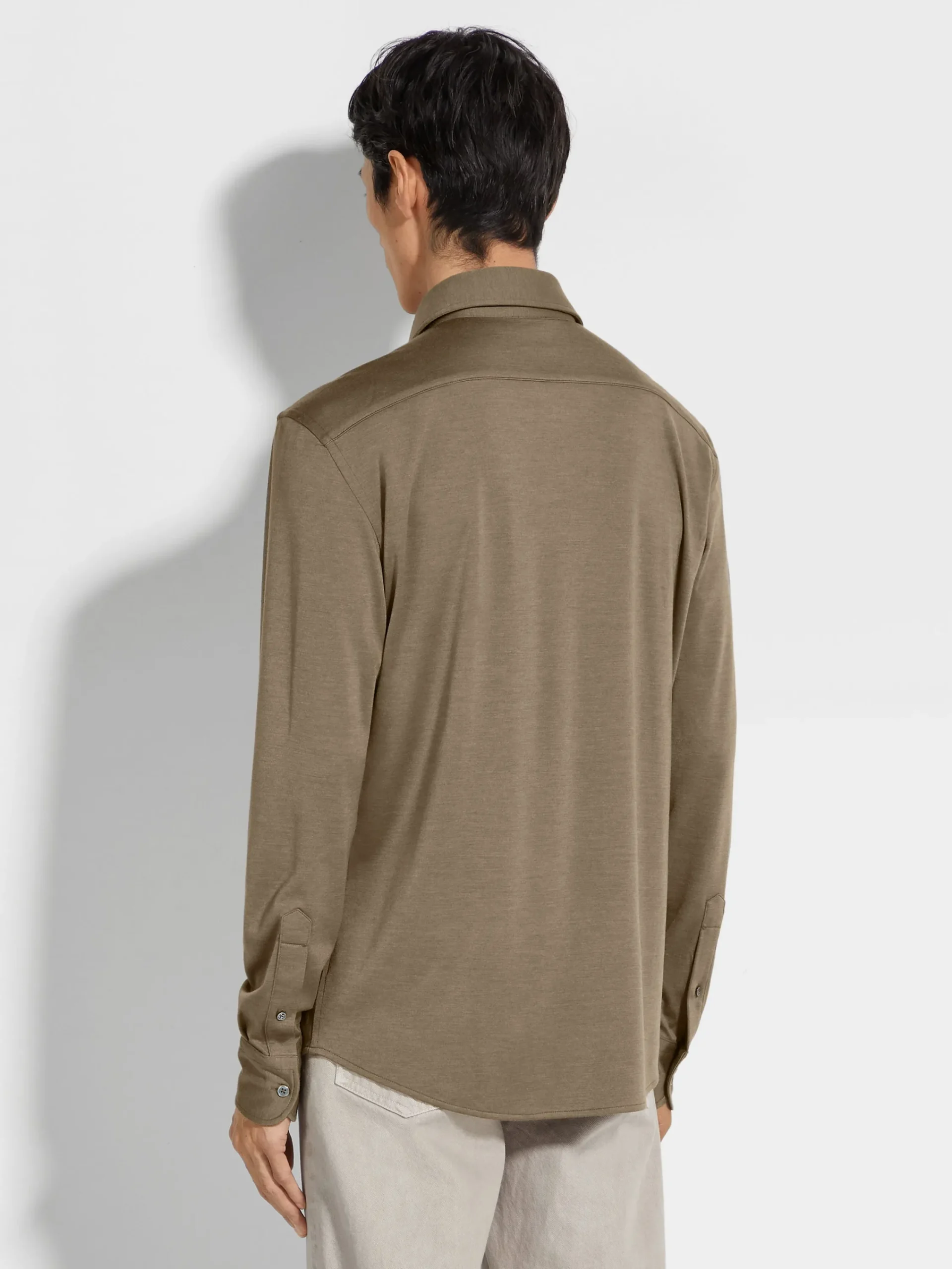Shirts>ZEGNA Cashmere and Silk Shirt DarkKhaki