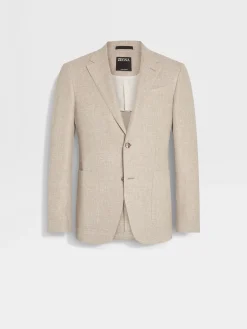 Blazers>ZEGNA Dark Beige Crossover Linen Wool and Silk Blend Jacket DarkBeige