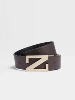 Belts>ZEGNA Dark Brown and Black Reversible Leather Belt DarkBrown/Black