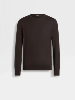 Travel In Style|Sweaters>ZEGNA Dark Brown Cashseta Crewneck DarkBrown