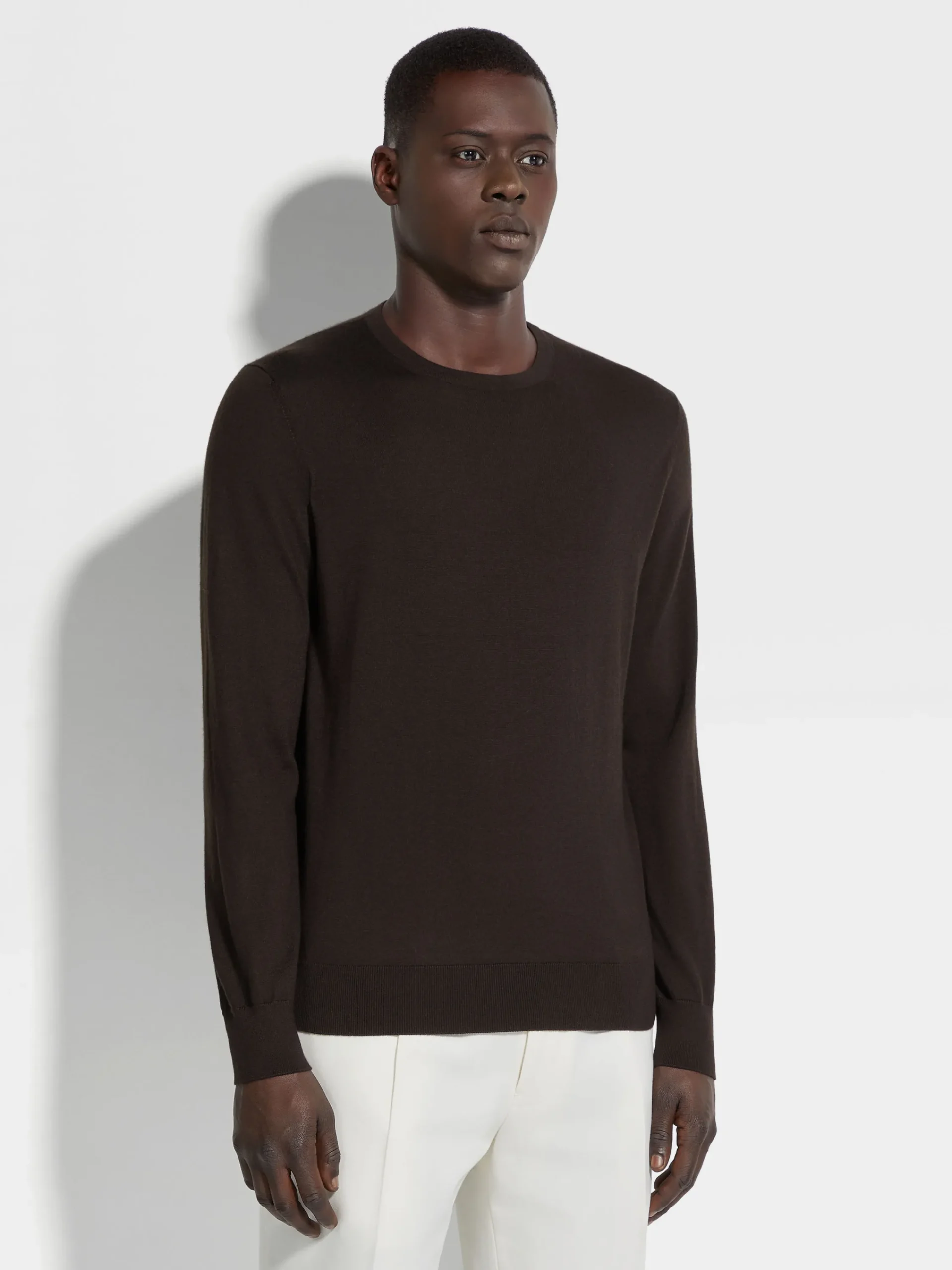 Travel In Style|Sweaters>ZEGNA Dark Brown Cashseta Crewneck DarkBrown