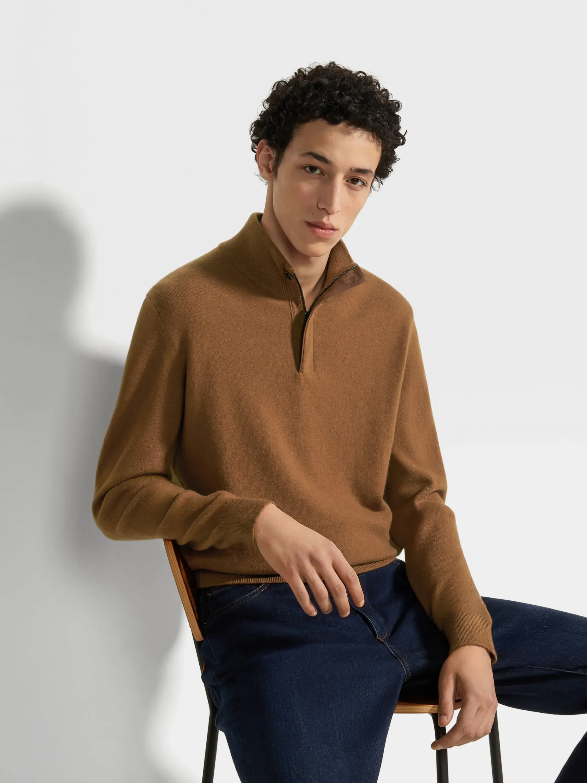 Sweaters>ZEGNA Dark Foliage Mélange Oasi Cashmere Zip Mock Neck Sweater DarkFoliageMélange