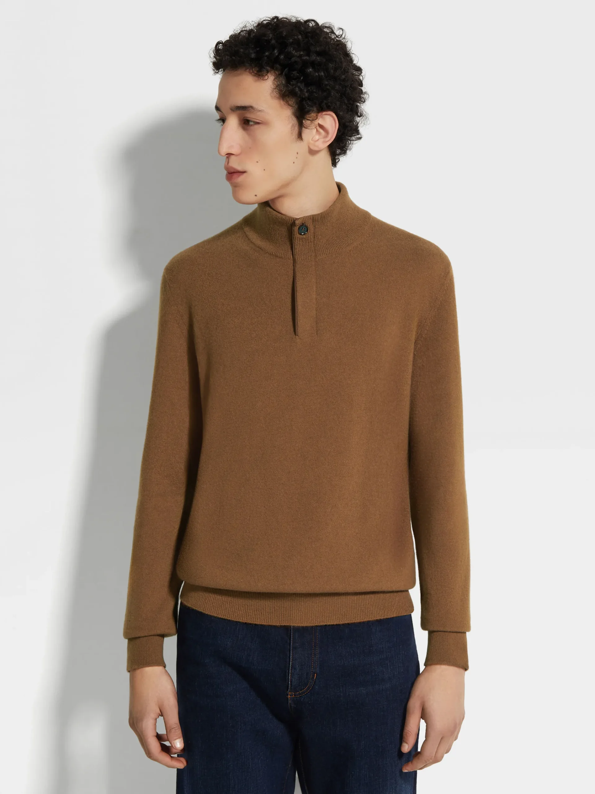 Sweaters>ZEGNA Dark Foliage Mélange Oasi Cashmere Zip Mock Neck Sweater DarkFoliageMélange
