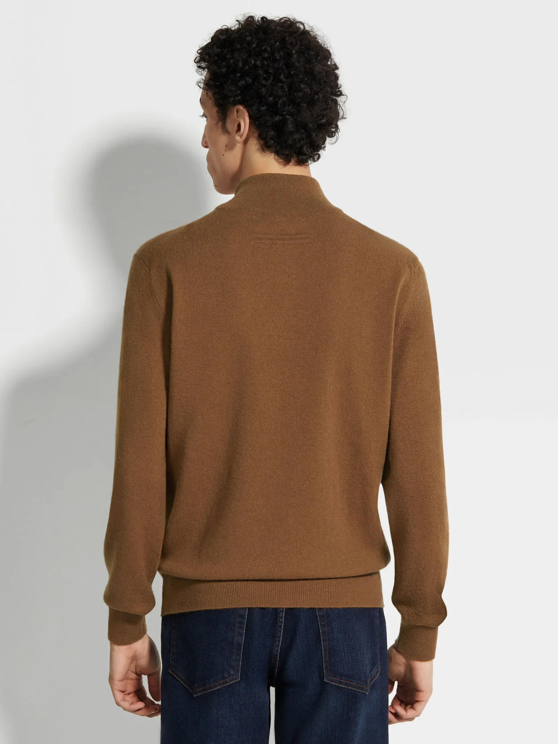Sweaters>ZEGNA Dark Foliage Mélange Oasi Cashmere Zip Mock Neck Sweater DarkFoliageMélange
