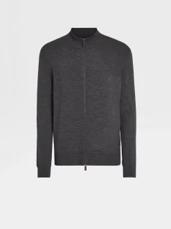 Joggers And Sweatshirts|Sweaters>ZEGNA Dark Grey 12milmil12 Wool Full Zip Sweatshirt DarkGrey